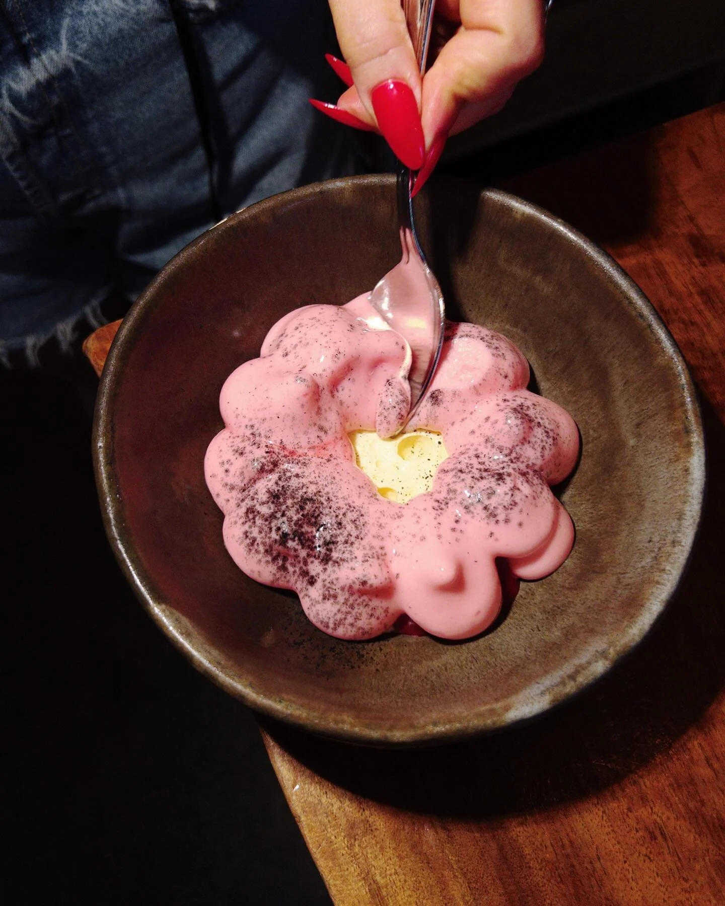 Corn &amp; plum parfait, corn pudding &amp; plum marshmallow.