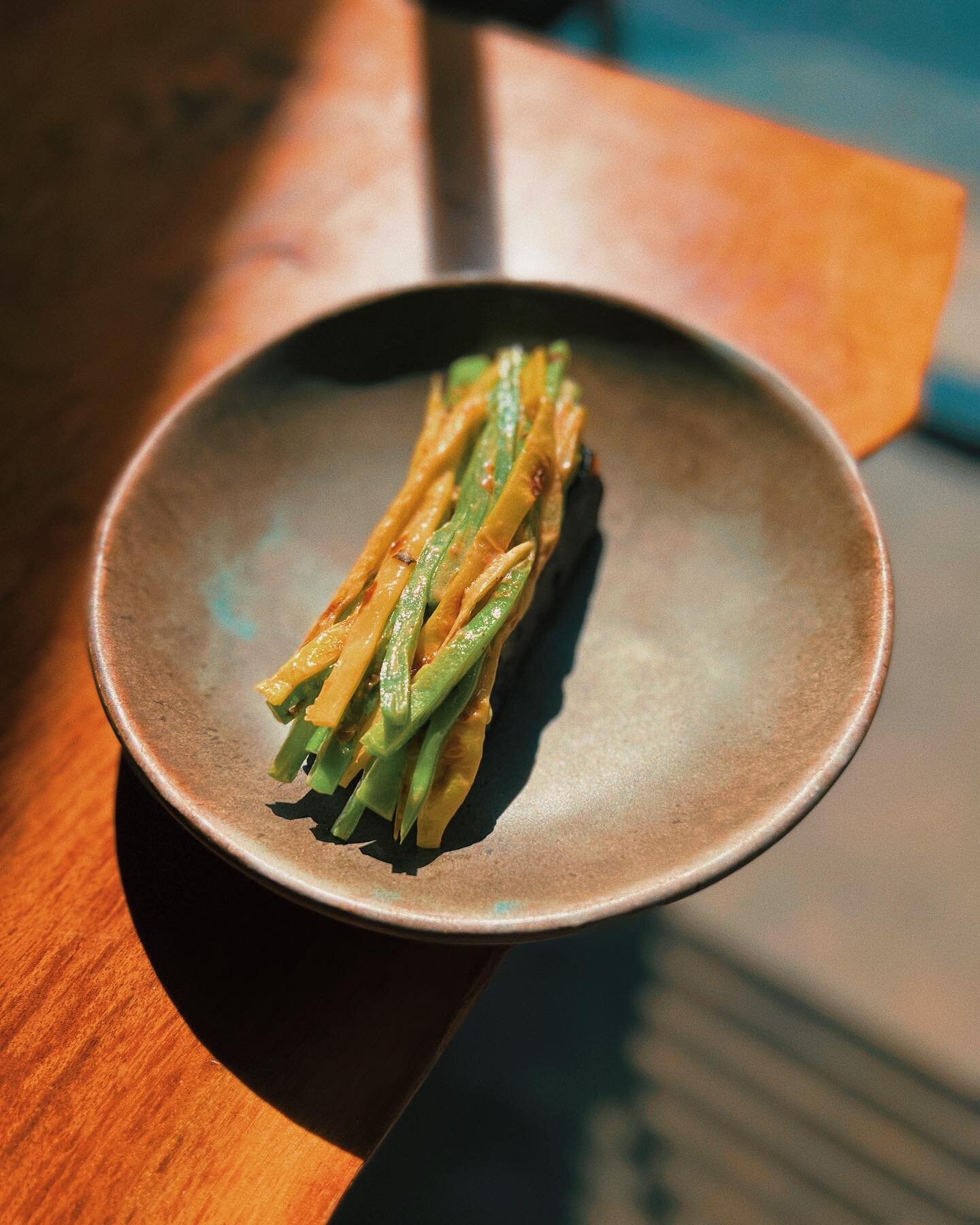 Blood pudding, grilled Romano beans &amp; mustard.
