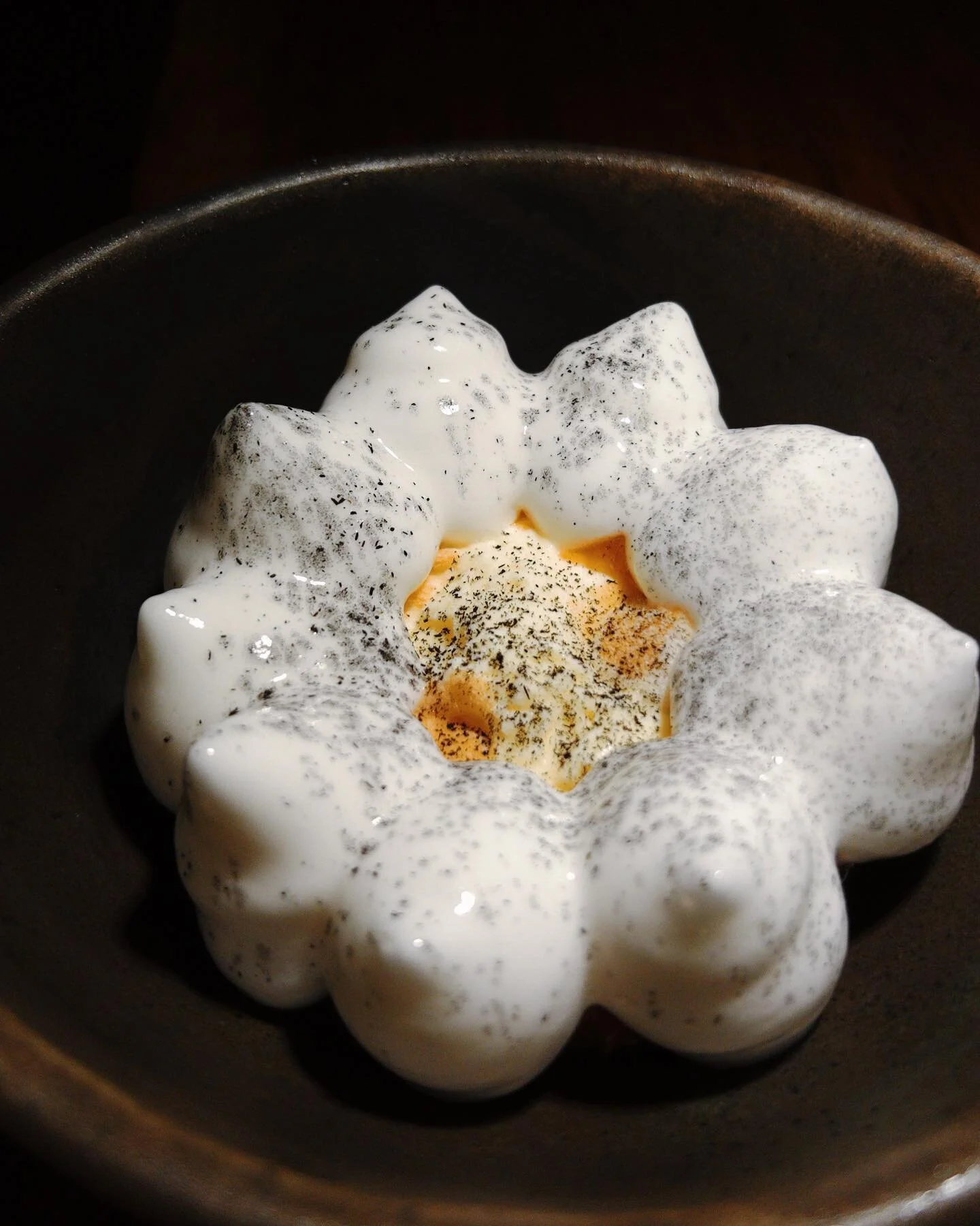 A parfait of corn &amp; apricots with corn butter, apricot jam and whipped apricot juice.