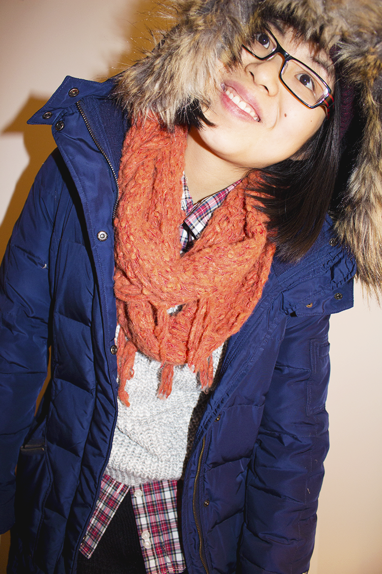 Winter outfit with Zara jacket, Forever21 Sweater, Urbanoutfitters scarf
