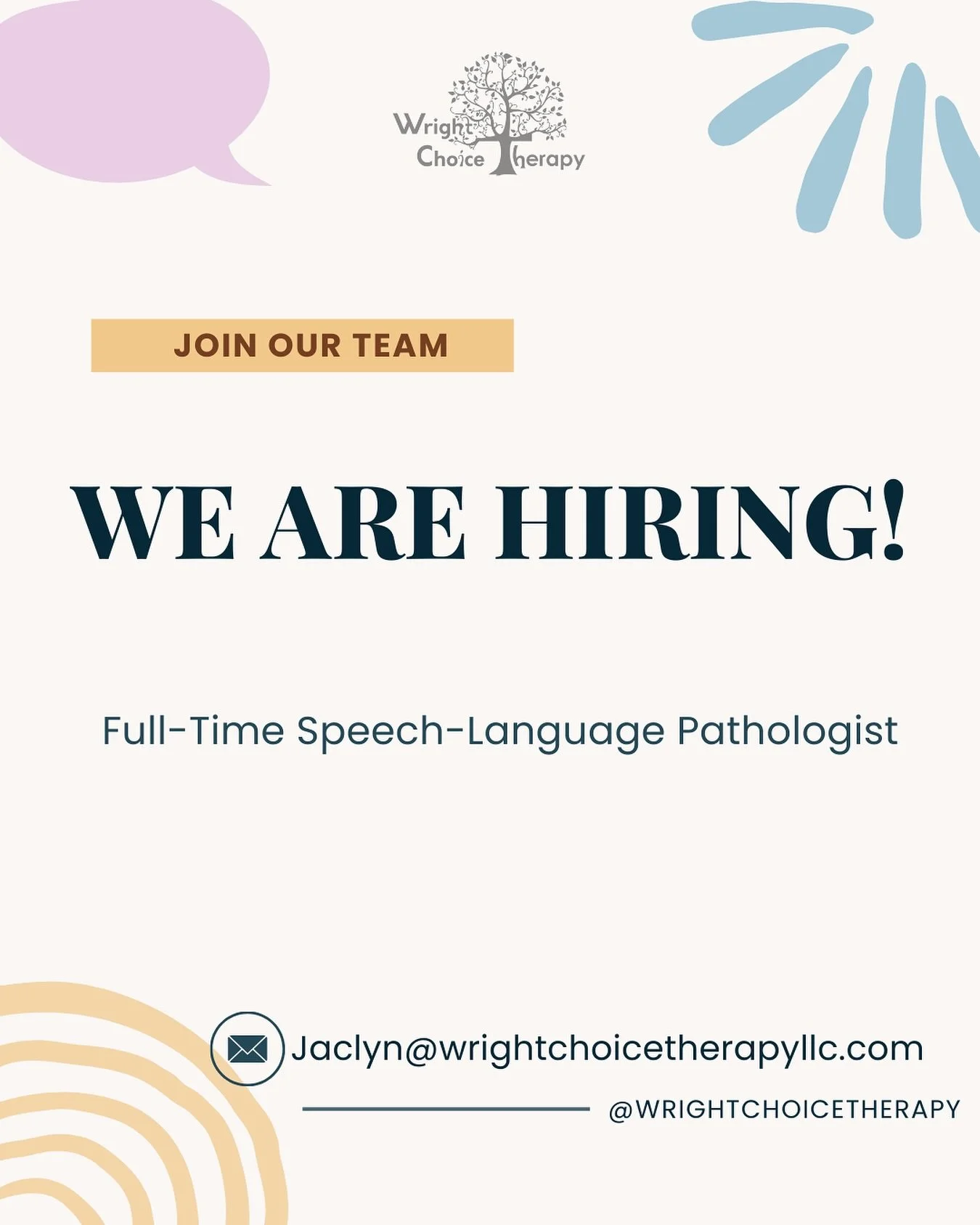 🎉We are hiring! Join our growing team of speech-language pathologists working with children from birth to 21. 

✅Full-time hours
✅Multidisciplinary team 
✅Benefits: PTO, 401(k), Health insurance 
✅Opportunities for CEUs 

We are looking for a collab
