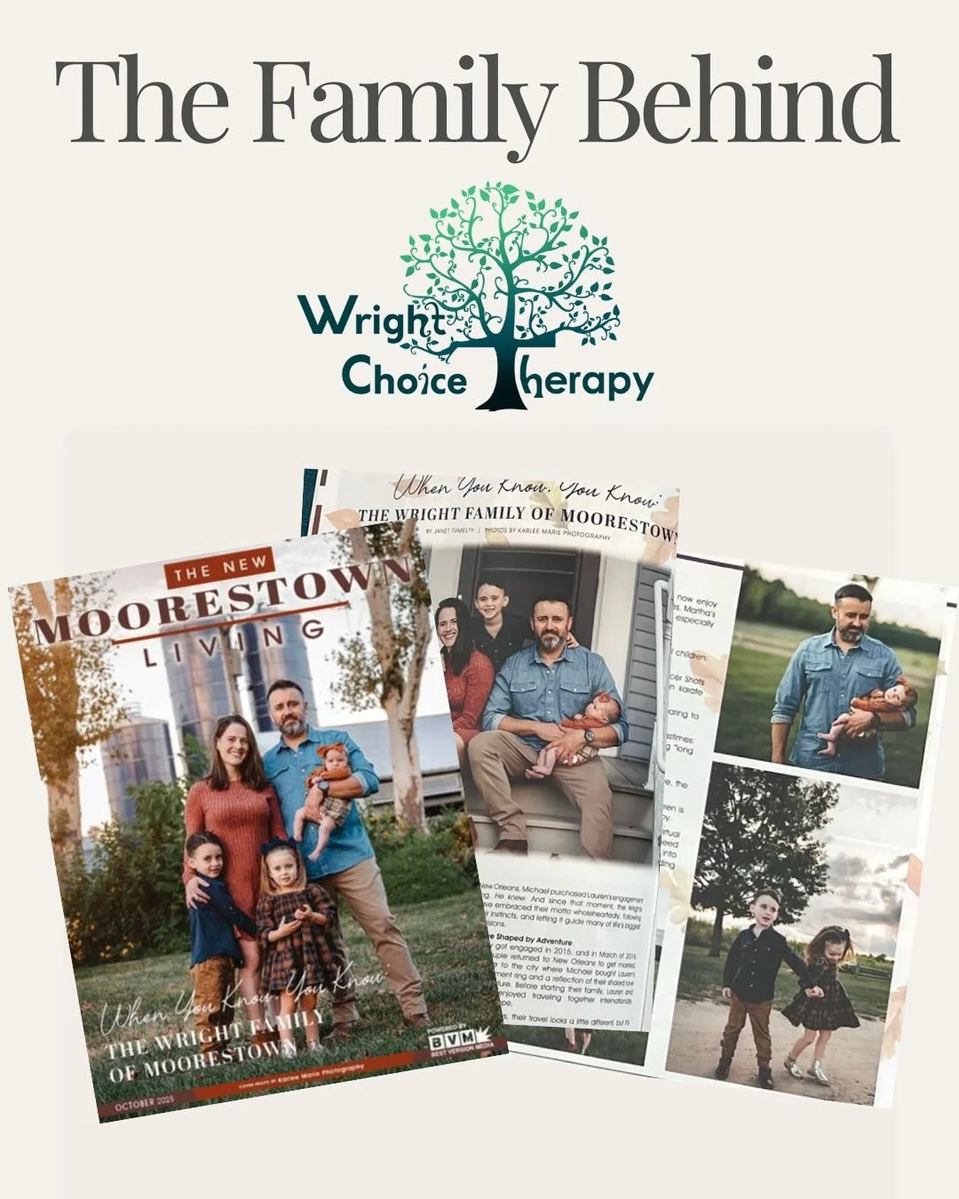 Meet the family behind Wright Choice Therapy! 👋🌳

The Wright family is featured in this month&rsquo;s Moorestown Living magazine, where they share their story of how they planted their roots here in Moorestown-calling it home for both their family 