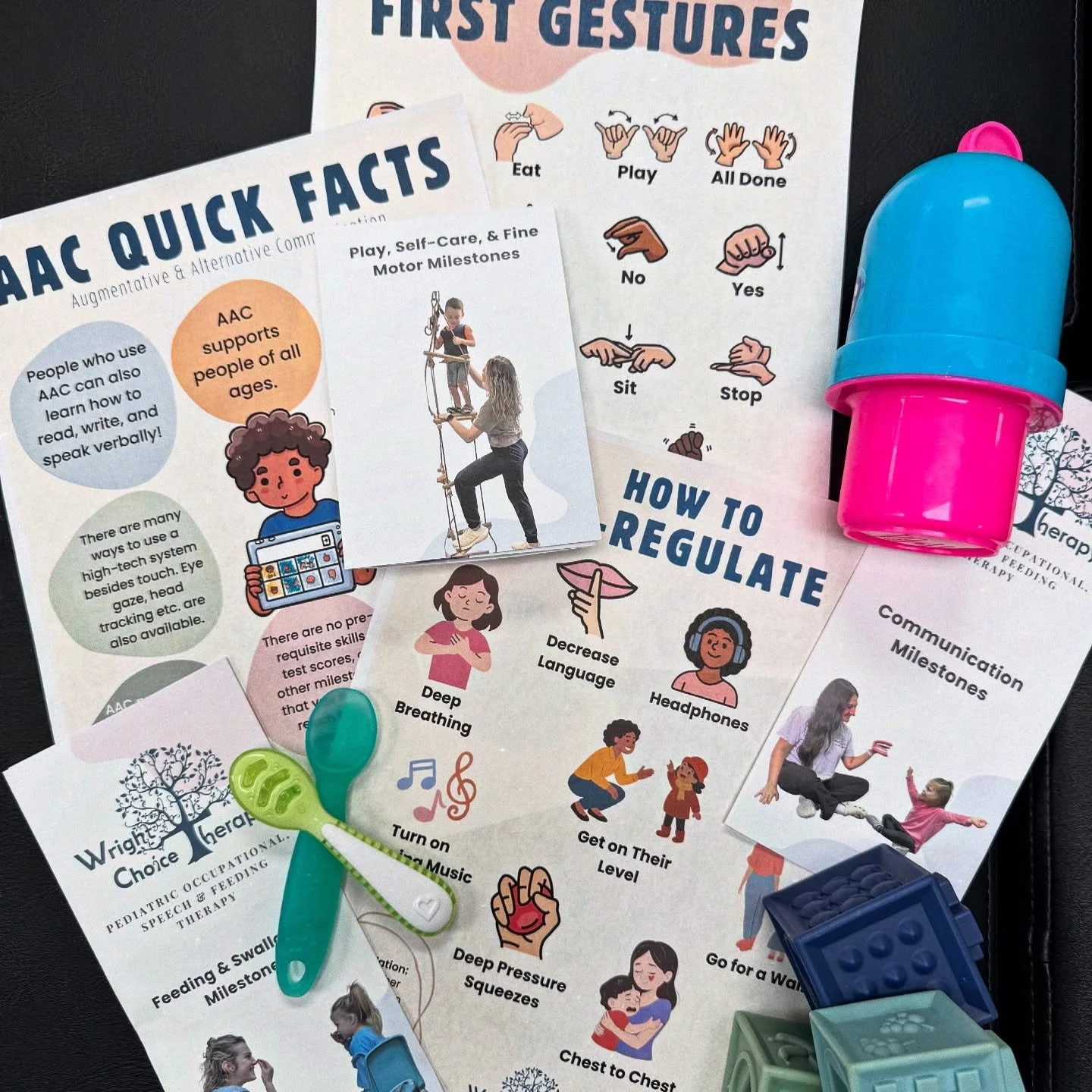 ✨ New resources, same mission, empowering families every step of the way!

Our updated brochures are here to help guide you with updated milestones and helpful insights.

Also shown is our new resources on baby signs, co-regulation strategies, AAC qu