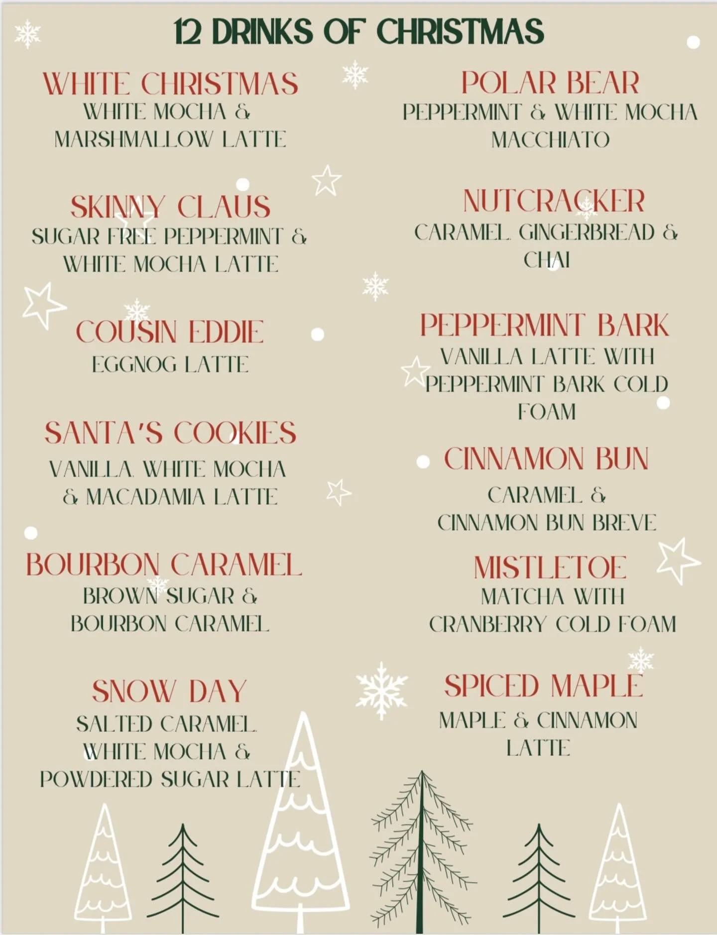 Can you complete all 12 Drinks of Christmas before December 25th? 😉
Take a pic each time you try a new one + tag us!
Let&rsquo;s make this the merriest coffee season ever. 🎄☕✨#JustDelicious #12DrinksOfChristmas #ChristmasCoffee #HolidayMenu #Festiv