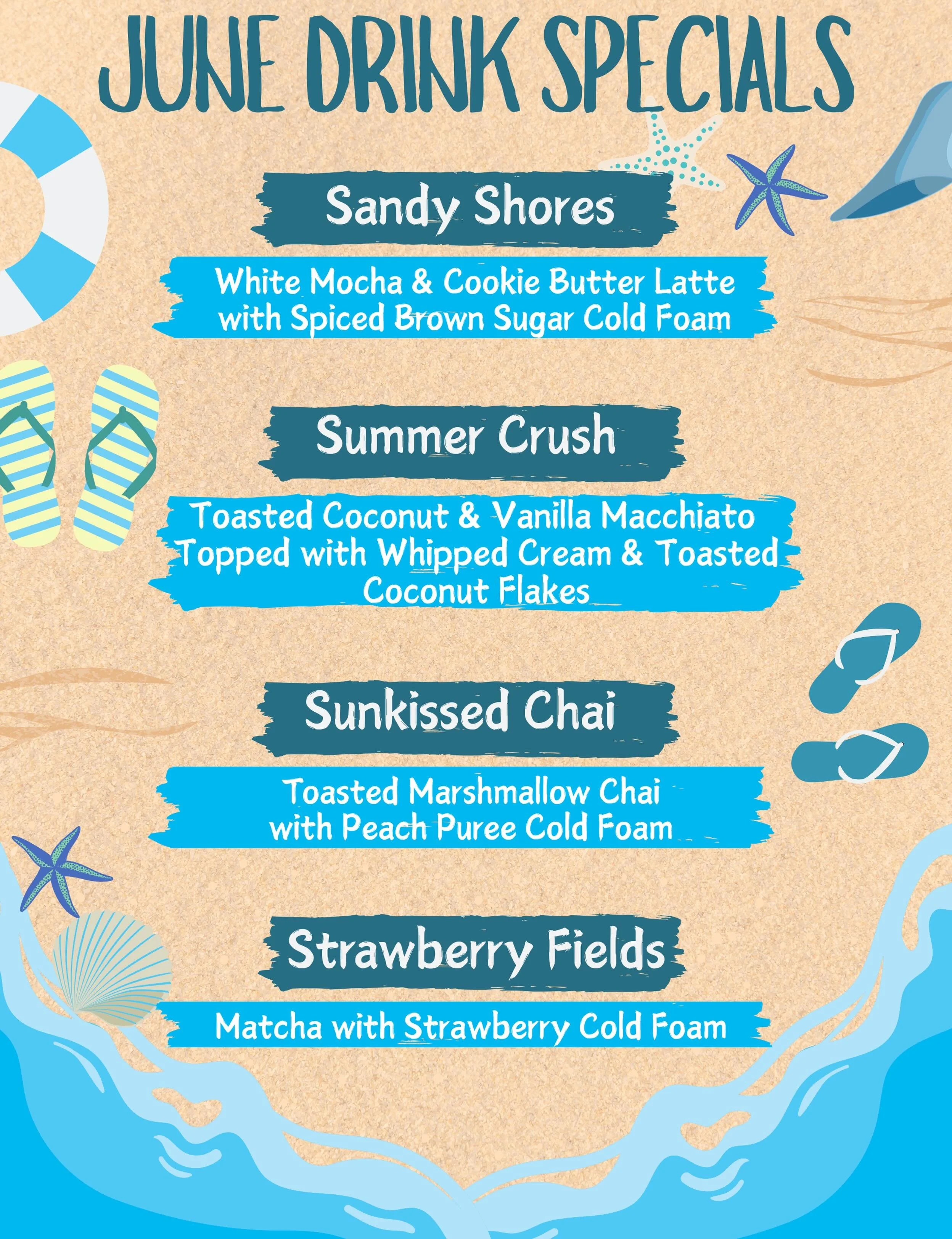 ☀️🏖️ June Drink Specials Have Arrived! 🏖️☀️

Summer is officially brewing at Just Delicious! Stop by and try one of our limited-time June favorites. #JustDelicious #JuneDrinkSpecials #CoffeeLovers #SummerSips #SupportLocal