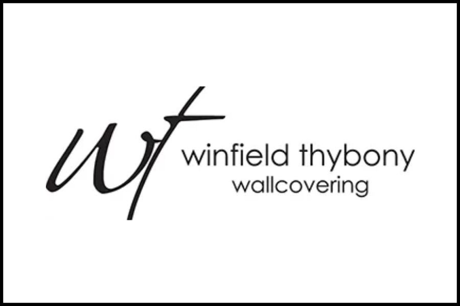 The image features the logo and name of Winfield Thybony Wallcovering company, with a stylized lowercase 'w' and 't' intertwined.
