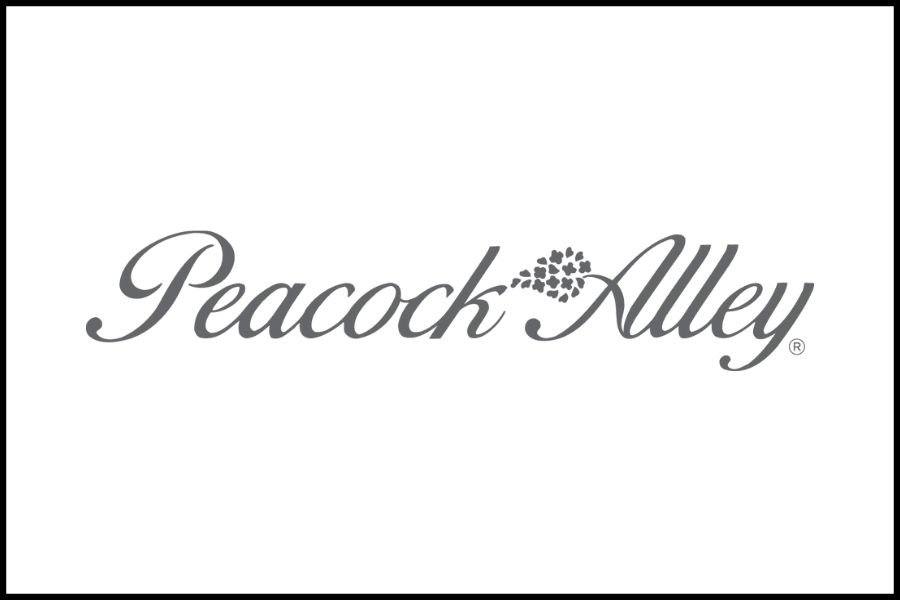Peacock Alley logo with cursive text and floral design