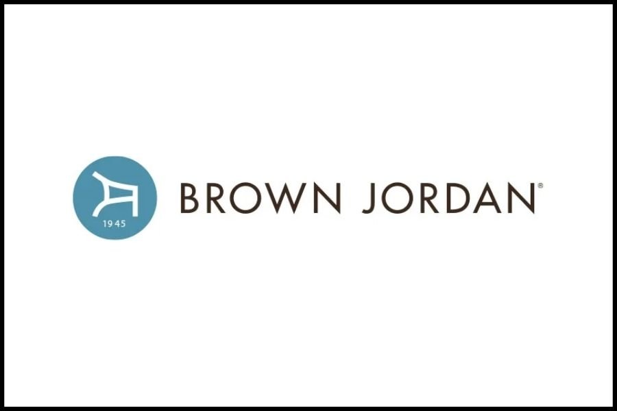 Brown Jordan logo with a blue circle featuring a white chair icon and the text "BROWN JORDAN" beside it.