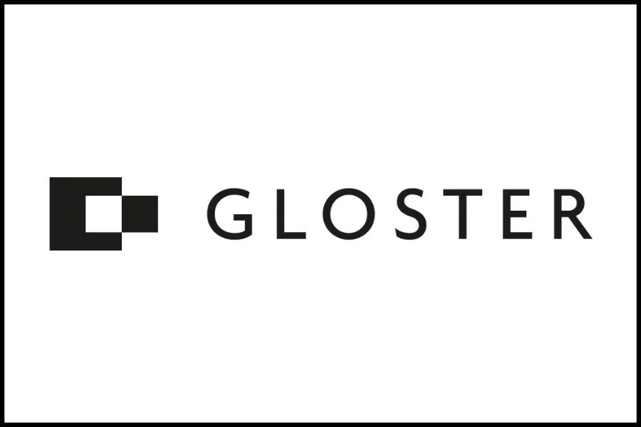 Black and white logo with a geometric icon and the word "GLOSTER"