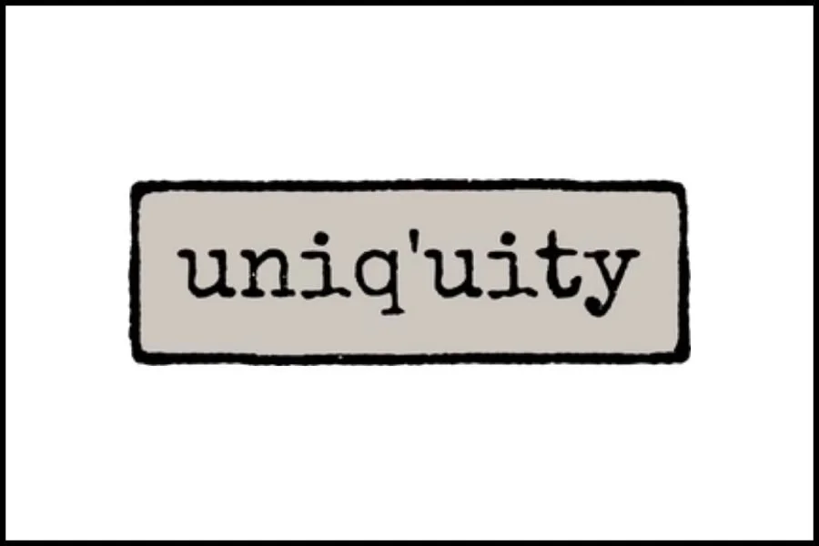 A logo with the word 'uniquity' inside a beige rectangle with a black border.