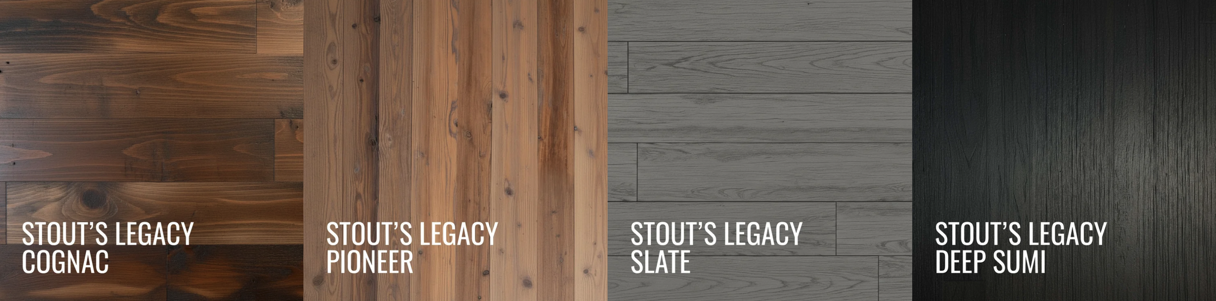 Four swatches showing new reclaimed redwood finishes.