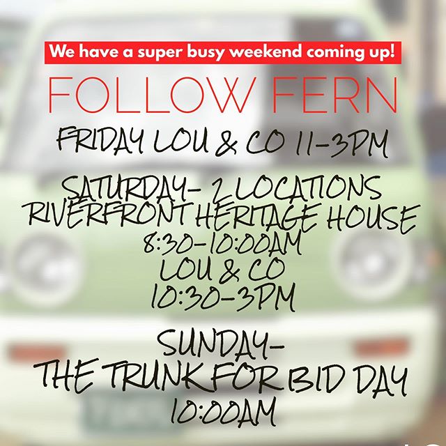 Follow Fern this weekend!  We will be stocked full of flowers for parties and Bid day!  Come see us @shoplouandco, @heritagehousecoffeeandtea or @thetrunktuscaloosa 💐🚛 #bloomflowertruck #followfern #fern #bidday #flowertruck
