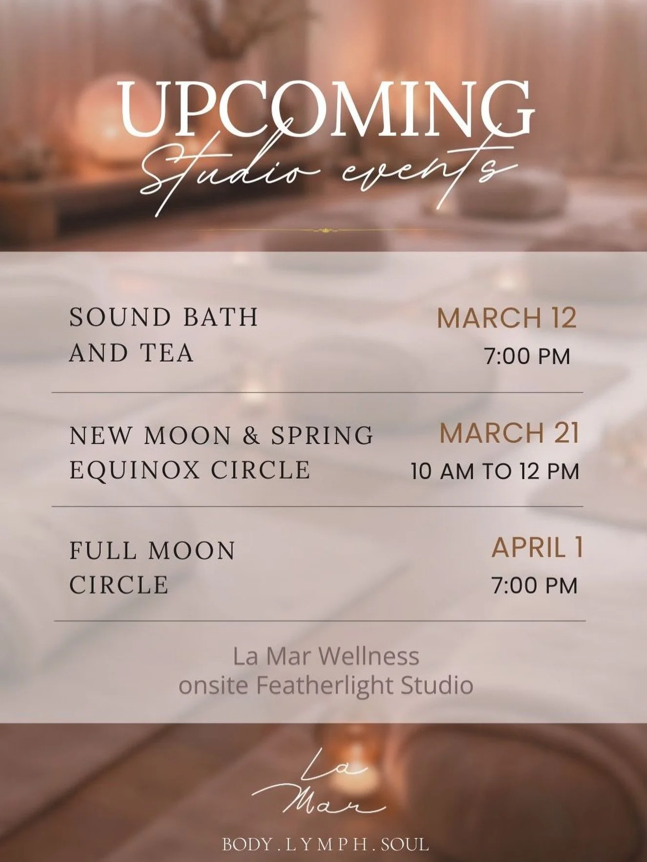 A space to be held and land softly. Join us solo or bring a friend for these wonderfully curated events meant to down regulate your nervous system and provide stress relief 🥰💗✨

Sign up link for studio events in bio

#mooncircle #burlington #soundb