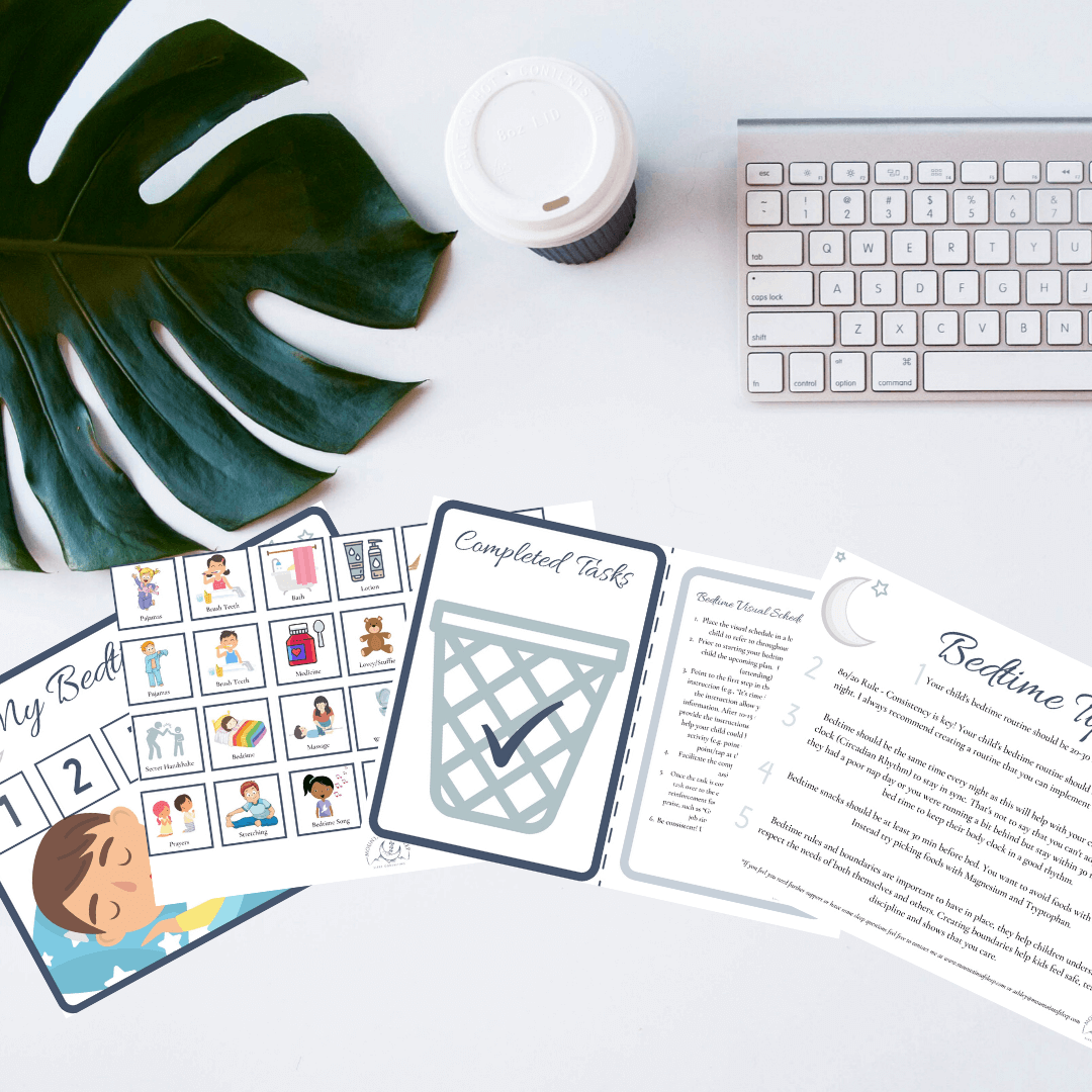 Boy Bedtime Visual Schedule with icons, tips and instructions .png