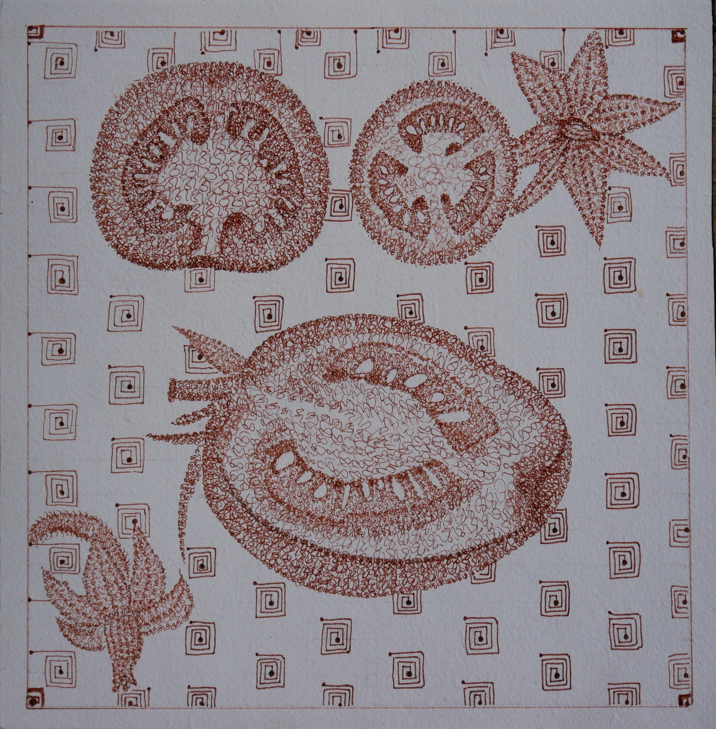  Tomatoes, ink on paper 20x20cm, 8x8 inches. 