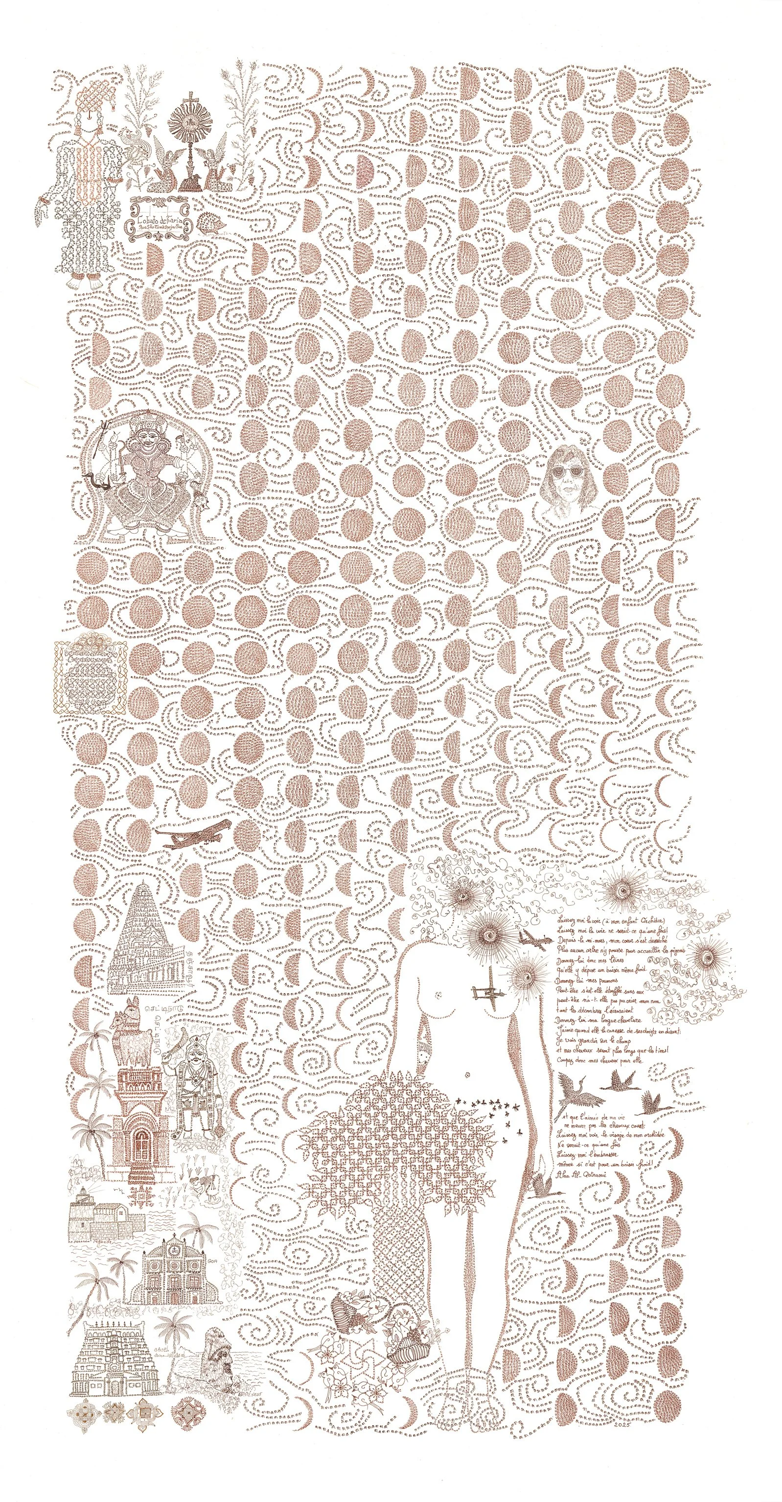  Moon calendar 2025. Ink on paper 142x66cm, 56x26in. 