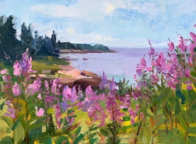 V Aponik Fireweed on the Shore 12x16.jpeg