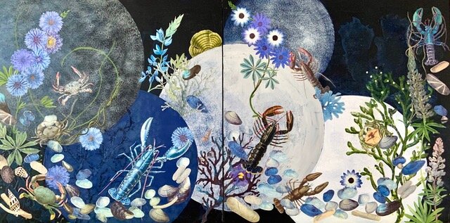 'Maine Metaphor'  24" x 48"  collage on board  $4,250