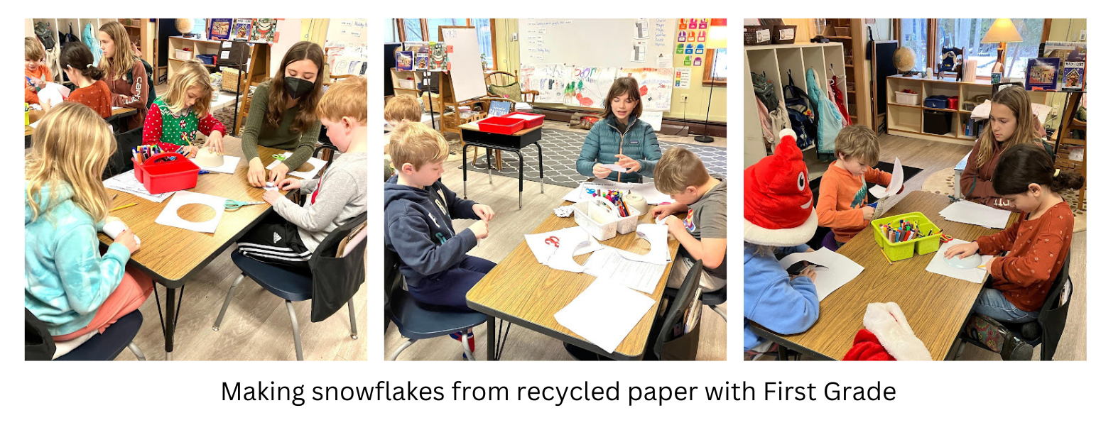 Making snowflakes from recycled paper with First Grade.png