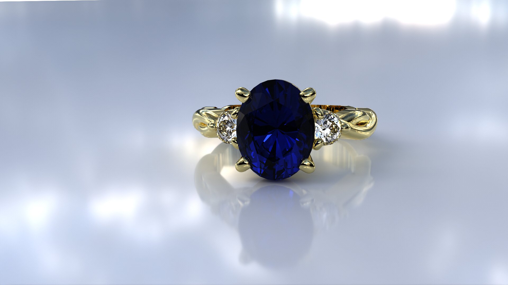 Sapphire &amp; diamond three stone with a twist