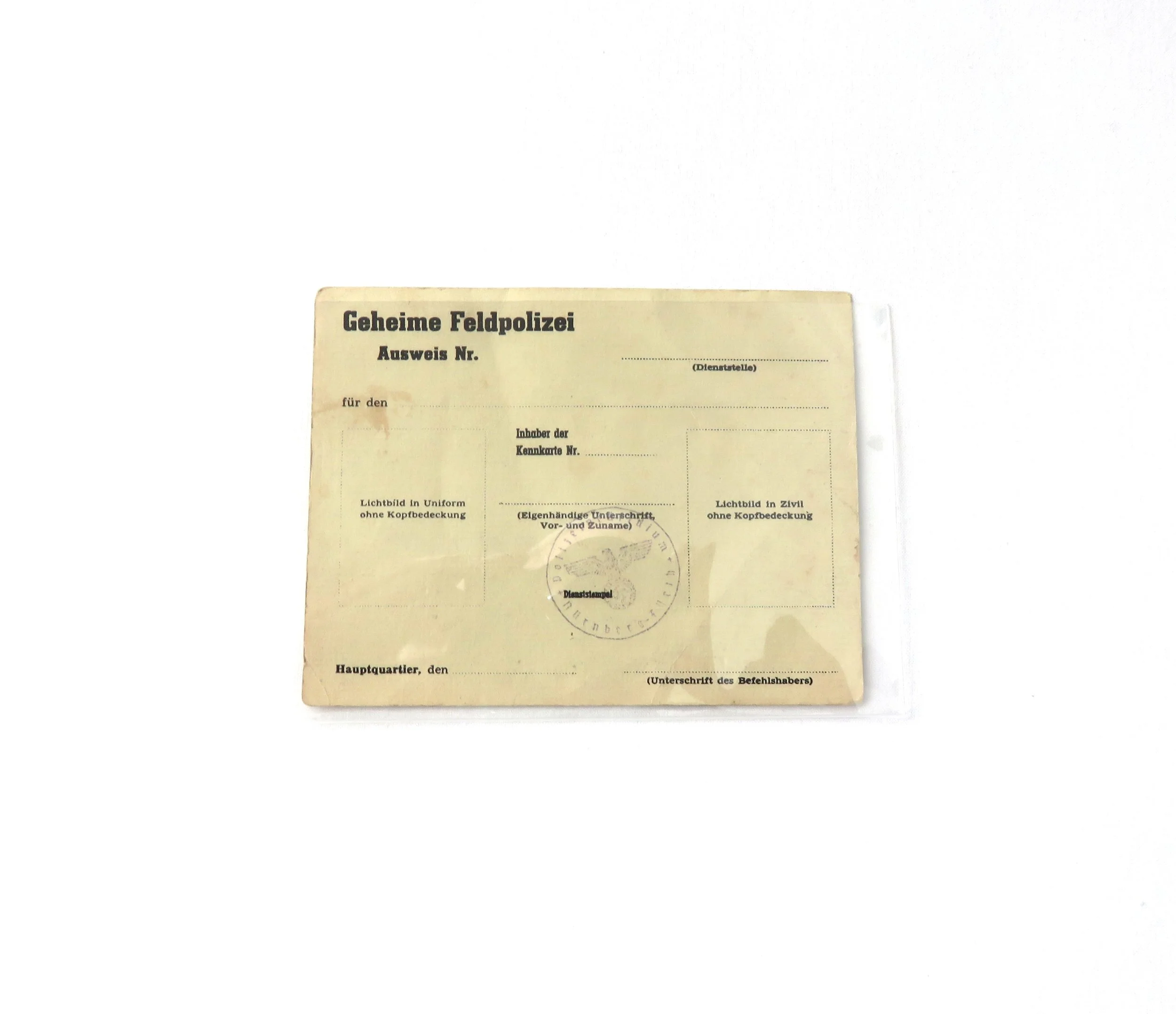 Germany.  Secret Field Police Unused Ausweis (ID) Card