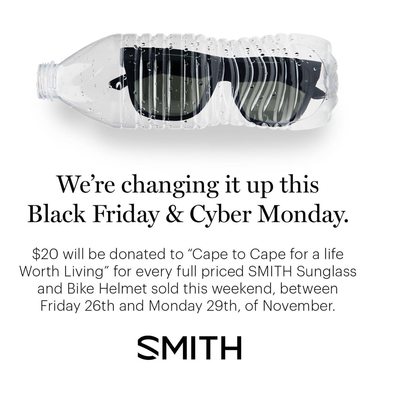 It&rsquo;s time to change the game. $20 will be donated for every full-priced @smithoptics.aus sunglass or helmet purchased between Friday 26th to Monday 29th of November to &ldquo;Cape to Cape for a Life Worth Living&rdquo; by @fenndog_aussie_gypsy
