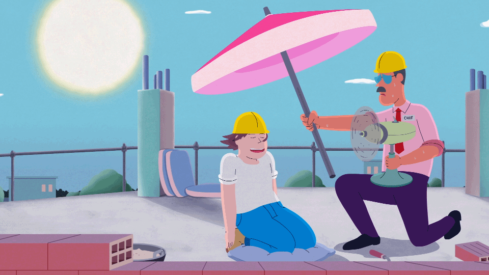 Animierte Sonnenschirm Arbeiter und Bauarbeiter Szene