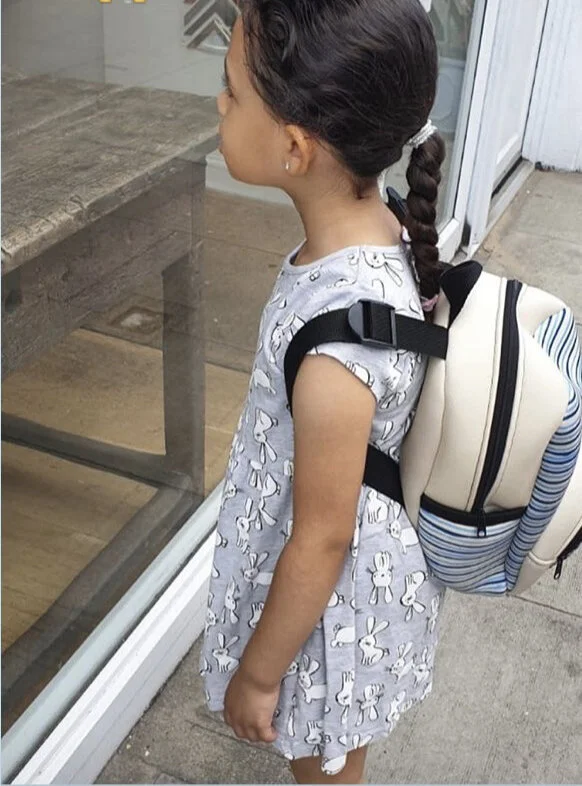 Beige Kid's Backpack with hand drawn marine  stripes print