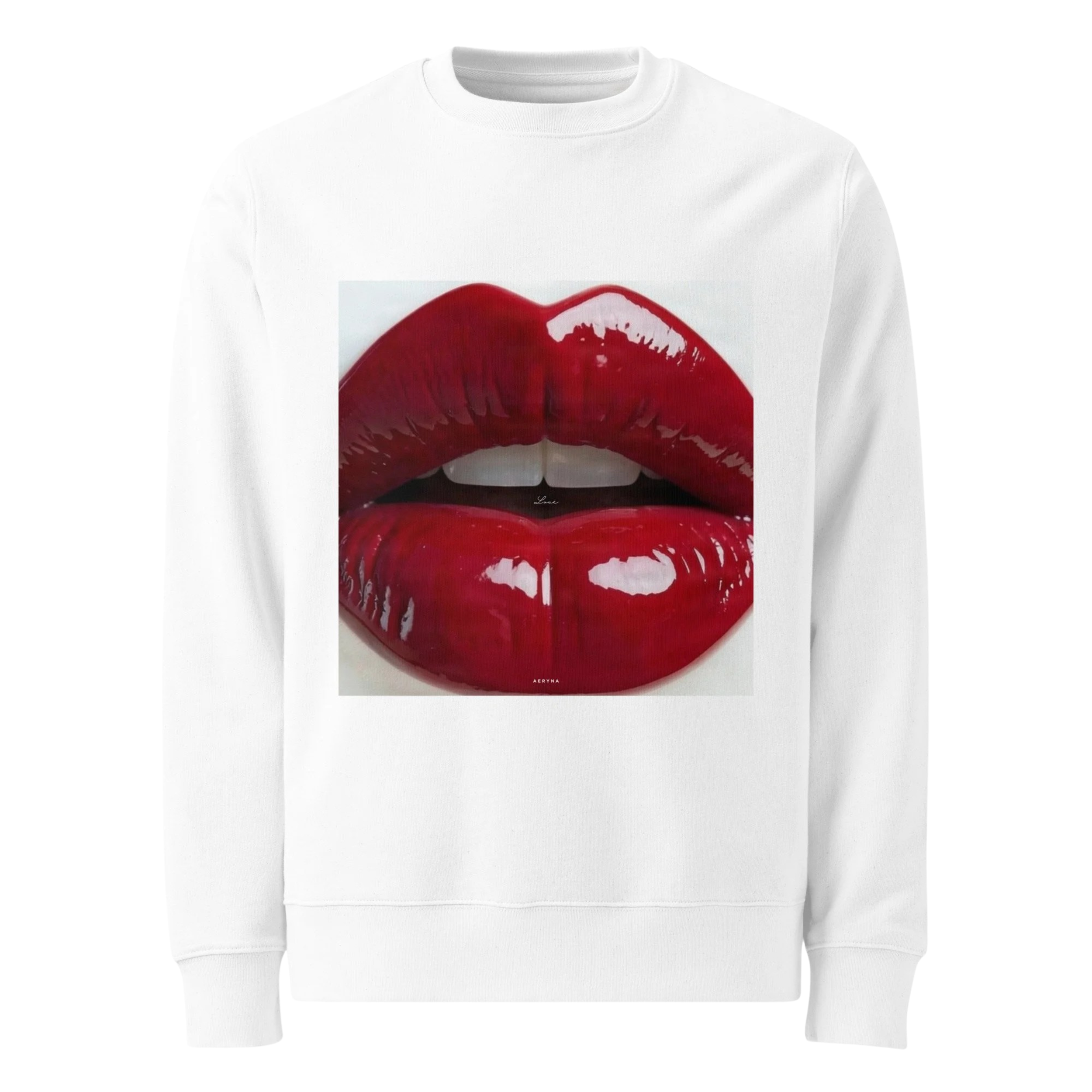 AERYNA LOVE U Luxury Unisex Eco White Organic Cotton Print Sweatshirt