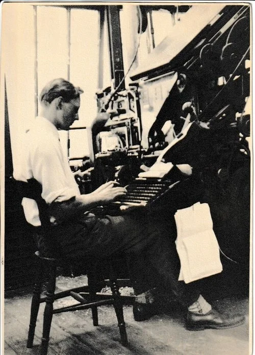 Paul Beardsall working on a letterpress