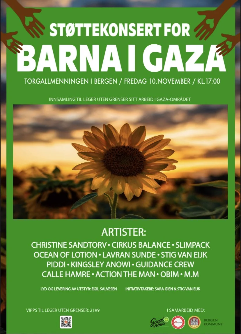 "Støttekonsert for barna i Gaza". Innsamling til Leger uten grenser.