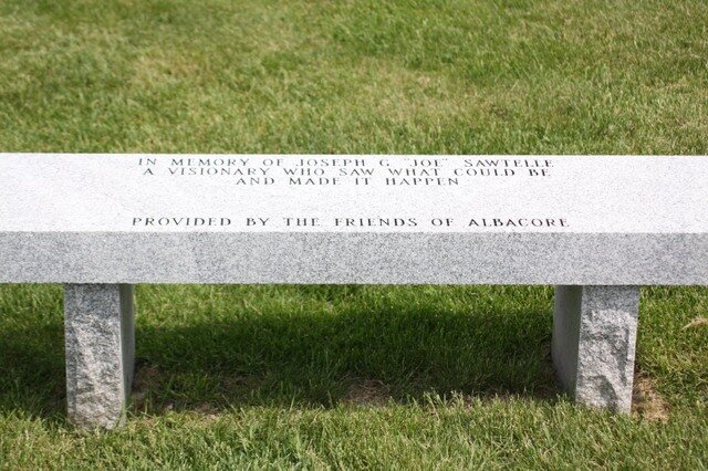 Bench donated by the Friends of Albacore in remembrance of Joe Sawtelle, one of the  'movers and shakers' in getting Albacore returned to Portsmouth