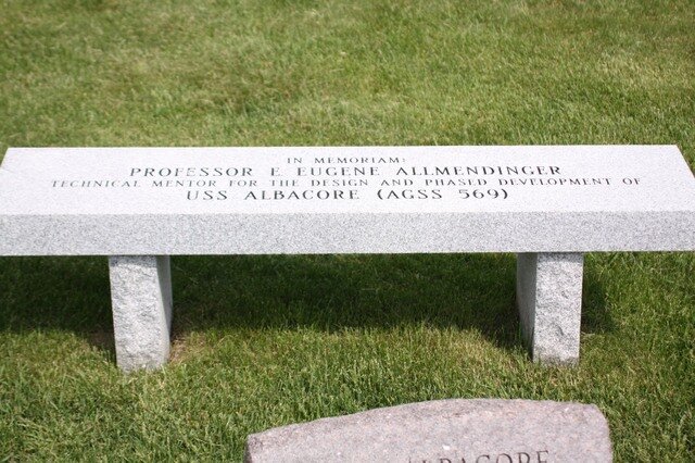 Bench donated by the PPMMA Board in honor of Dr. Eugene Allmendinger, another of the 'movers and shakers' in getting Albacore home to Portsmouth