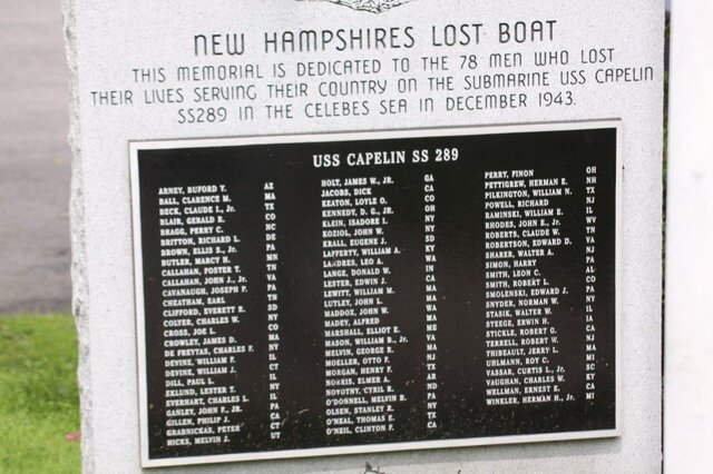 Erected by the SubVets of WW II recognizing the USS Capelin, New Hampshire's Lost Boat
