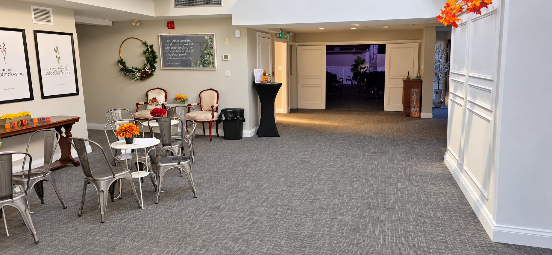 The lobby and welcome area at Unionville Gospel Hall.
