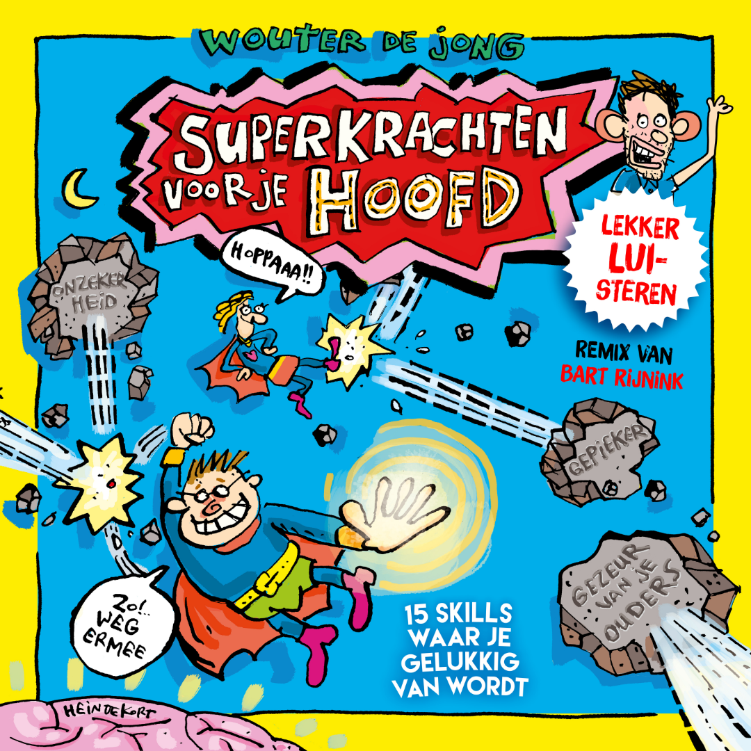 Het omslag van het Superkrachten voor je hoofd luisterboek. Superleuk!