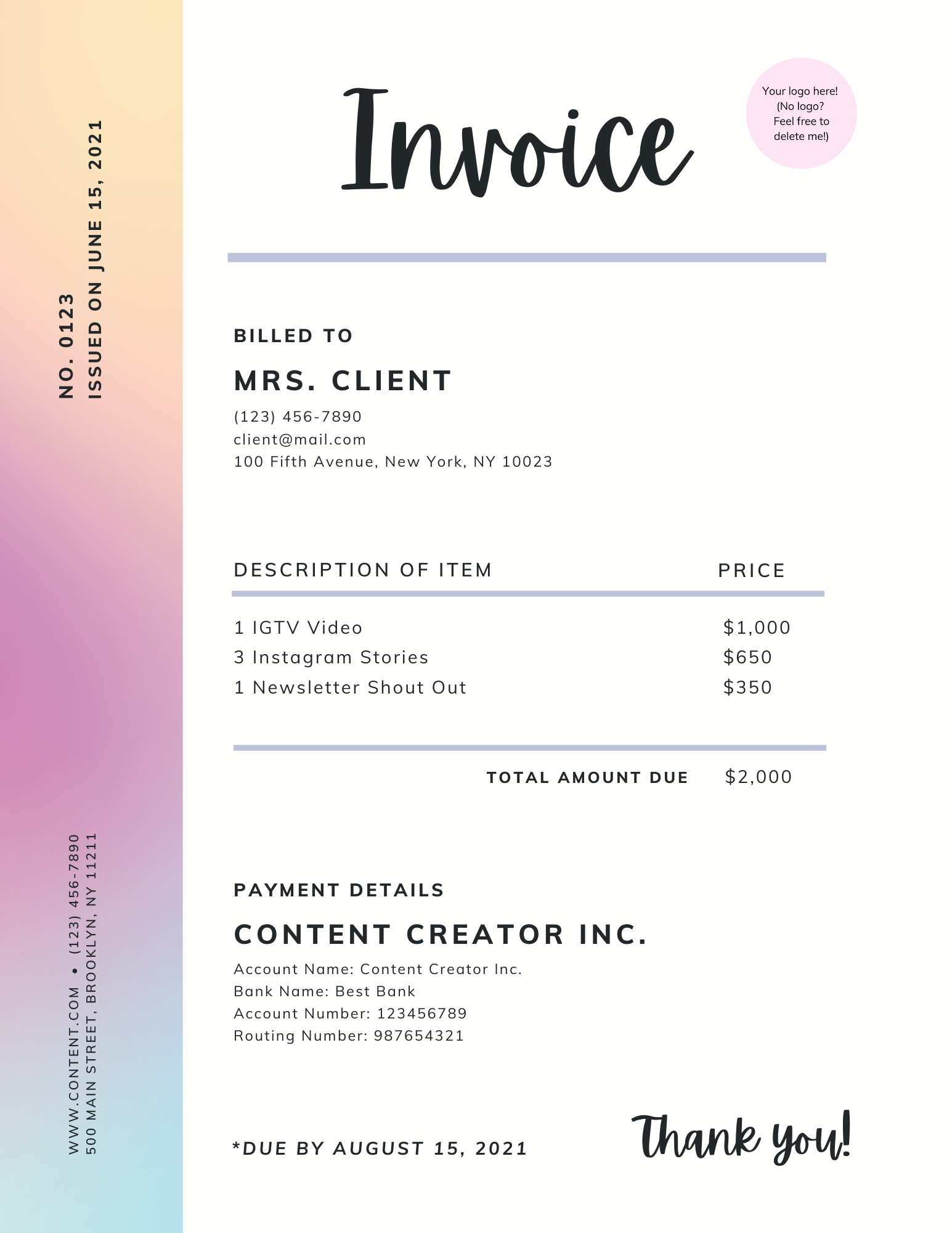 Influencer Invoice Template Influencer Invoice Template