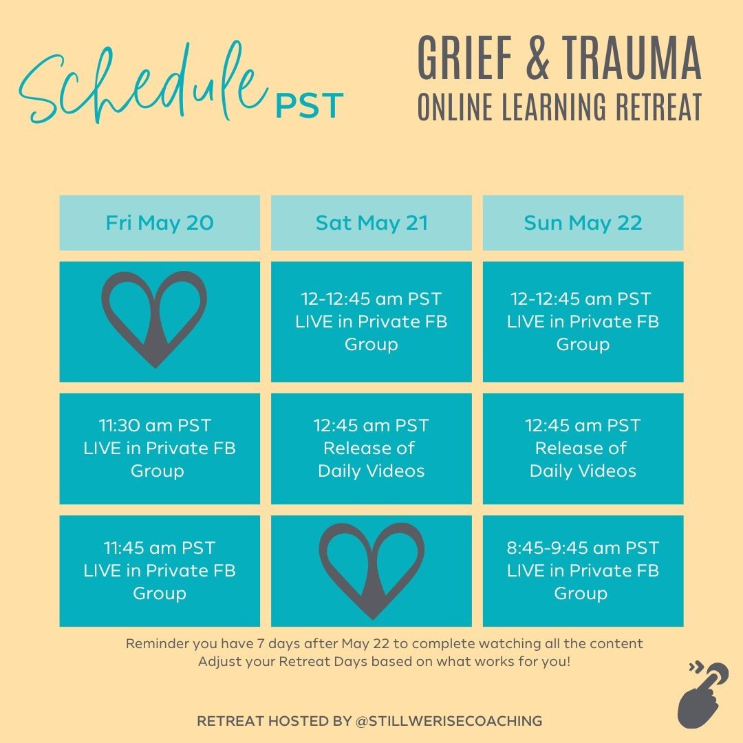 Grief &amp; Trauma Online Learning Retreat Schedule!

Seeing this lineup of speakers lights me up and I am so excited to share with you!

This online retreat is being hosted in the UK - so if the PST times spark any uncomfortable feelings, know that 