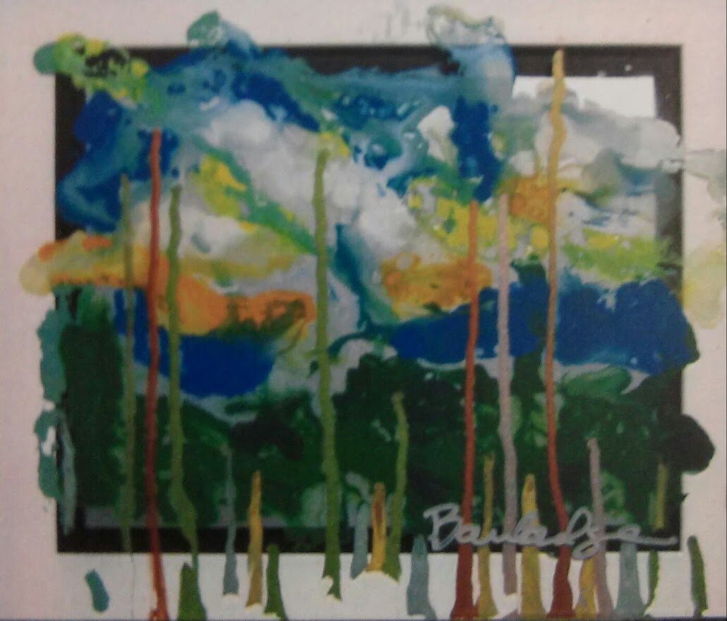 "RAINING UP" 18x24x.75" Acrylics on Revers Painted Glass SGLX