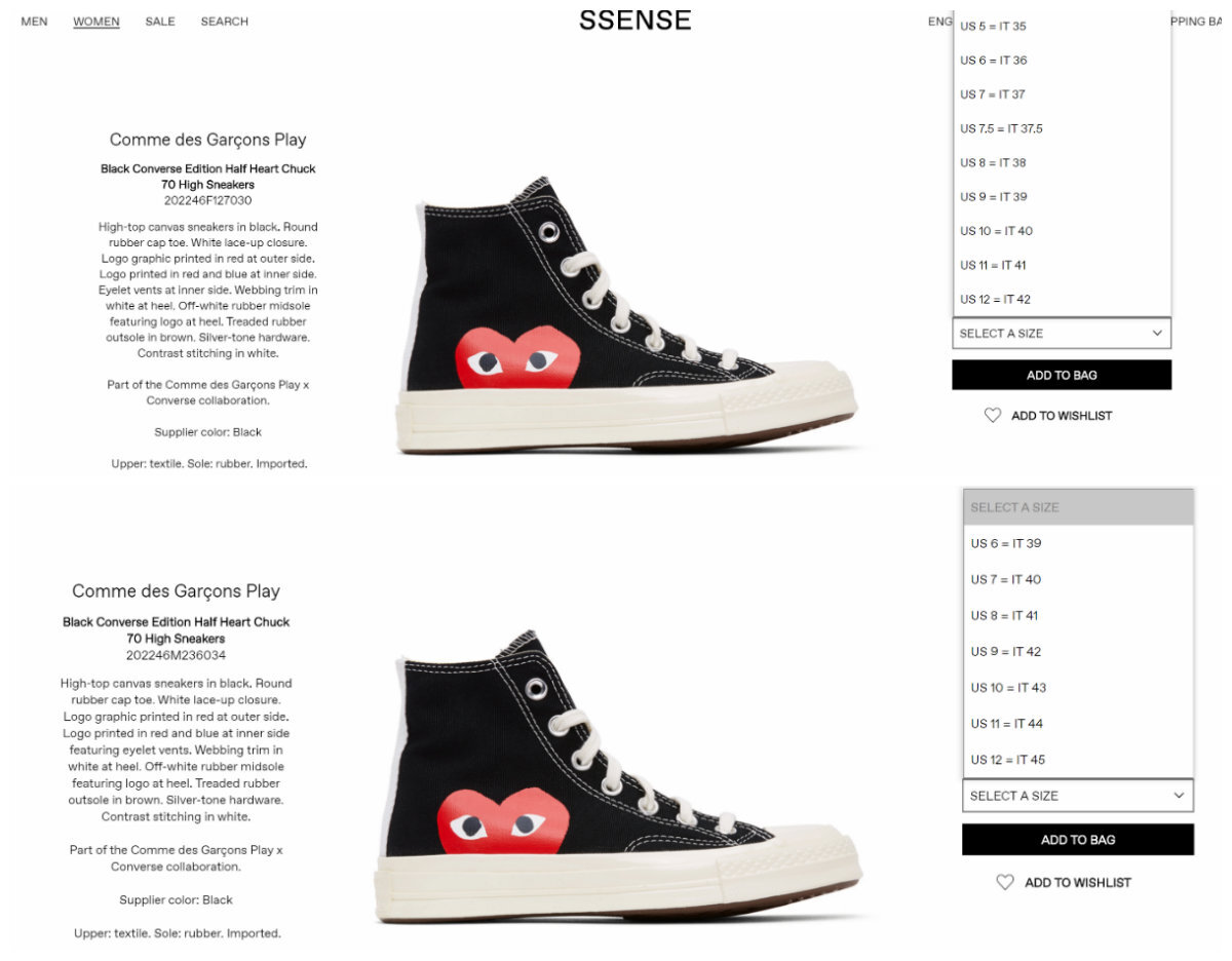 ssense comme des garcons converse