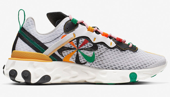 react element 55 white/university gold/black/lucid green