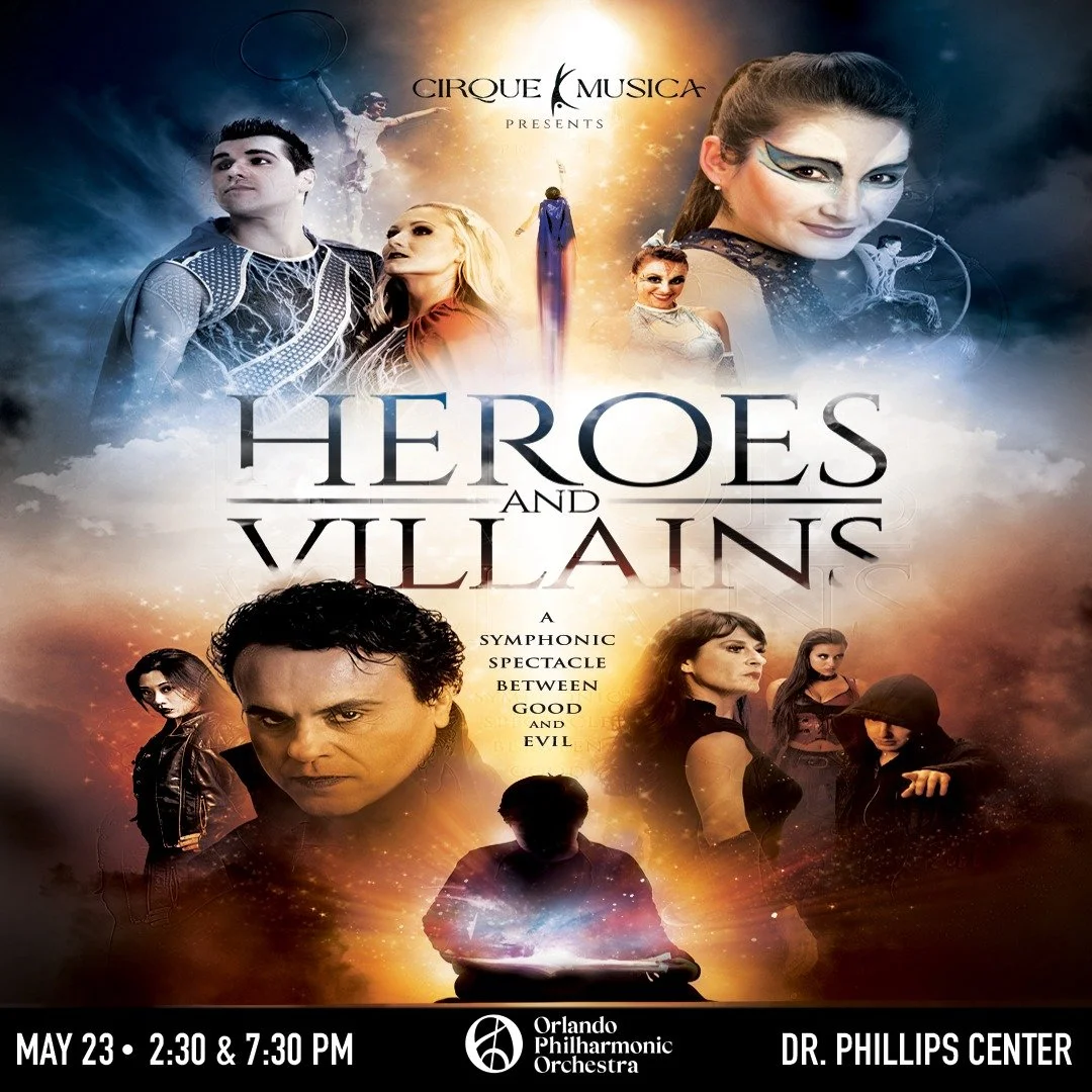 Heroes will rise. Villains will fall. 
Experience the thrill of Cirque Musica Heroes &amp; Villains with the incredible @orlandophilorch on May 23 for an unforgettable evening where breathtaking circus artistry meets the power of a live symphony.
Wit