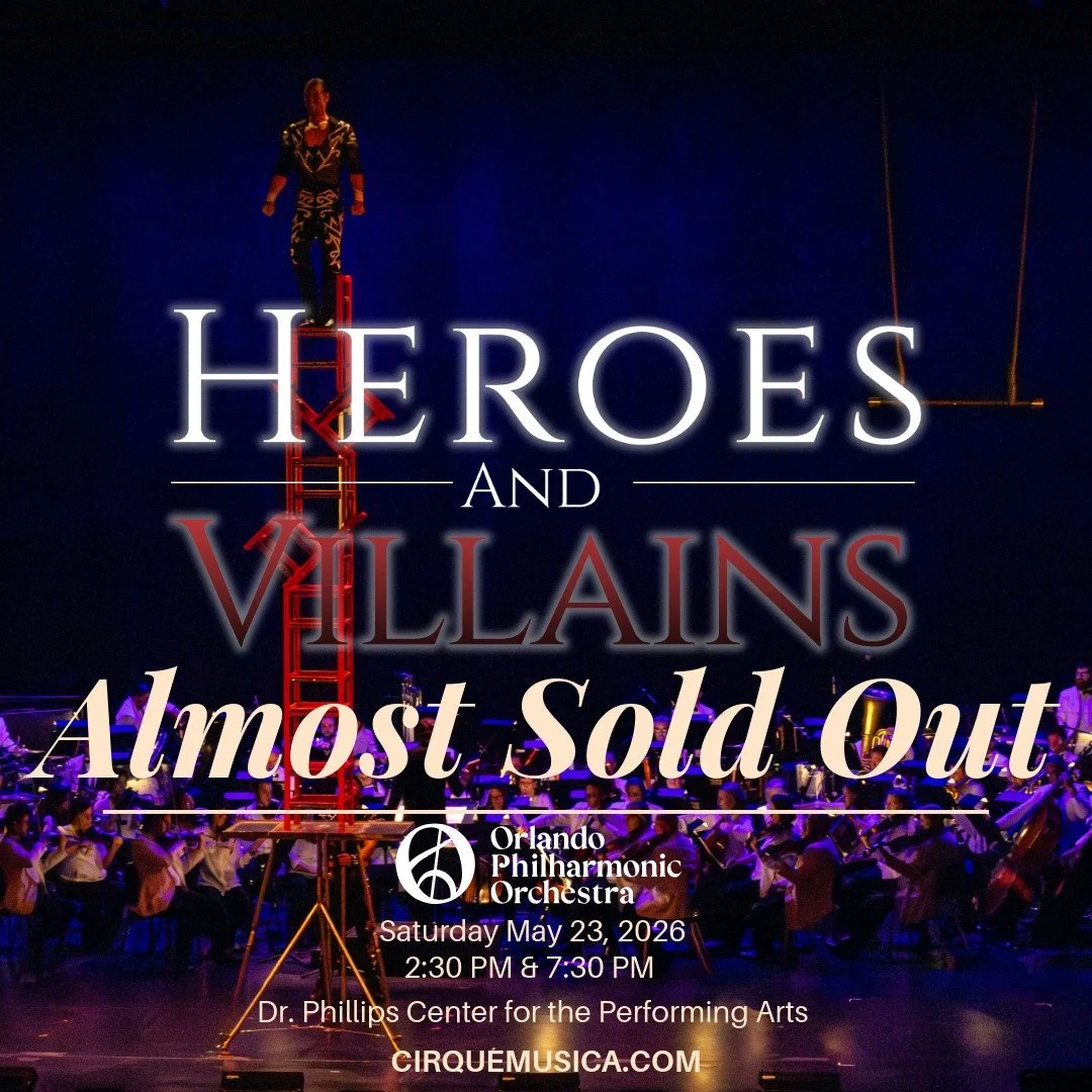 The curtain is rising and seats are almost gone. 🎭

Cirque Musica: Heroes &amp; Villains comes to life this Saturday, May 23 with the @orlandophilorch  in a breathtaking fusion of aerial acrobatics and live orchestral music. From the mightiest heroe