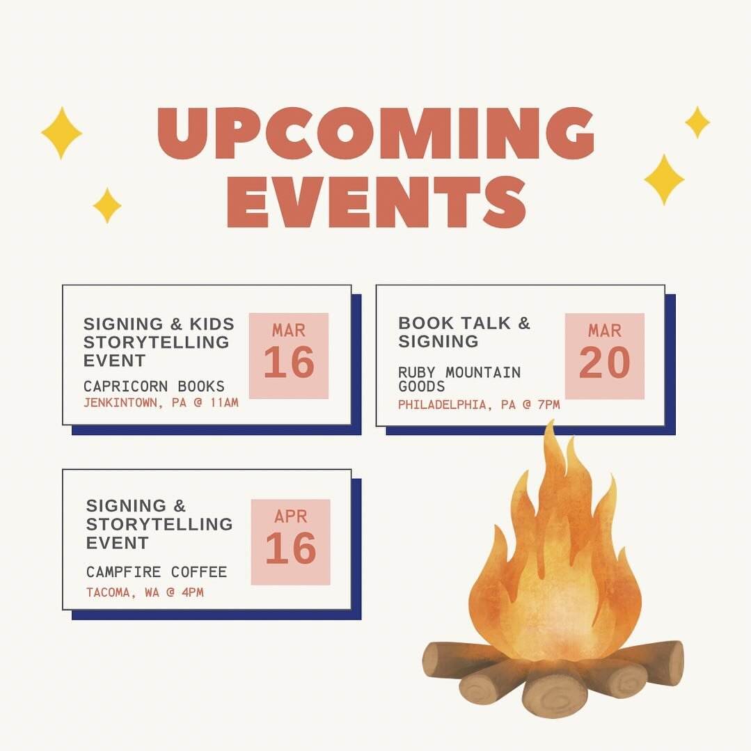 We have a few events at some of our favorite places on both coasts in the coming weeks and we couldn&rsquo;t be more excited! 🏕️🔥📖 

Thank you @capricornbookshop 📚 @ruby_mtn 🕯️and @welovecampfire ☕️ for having us.