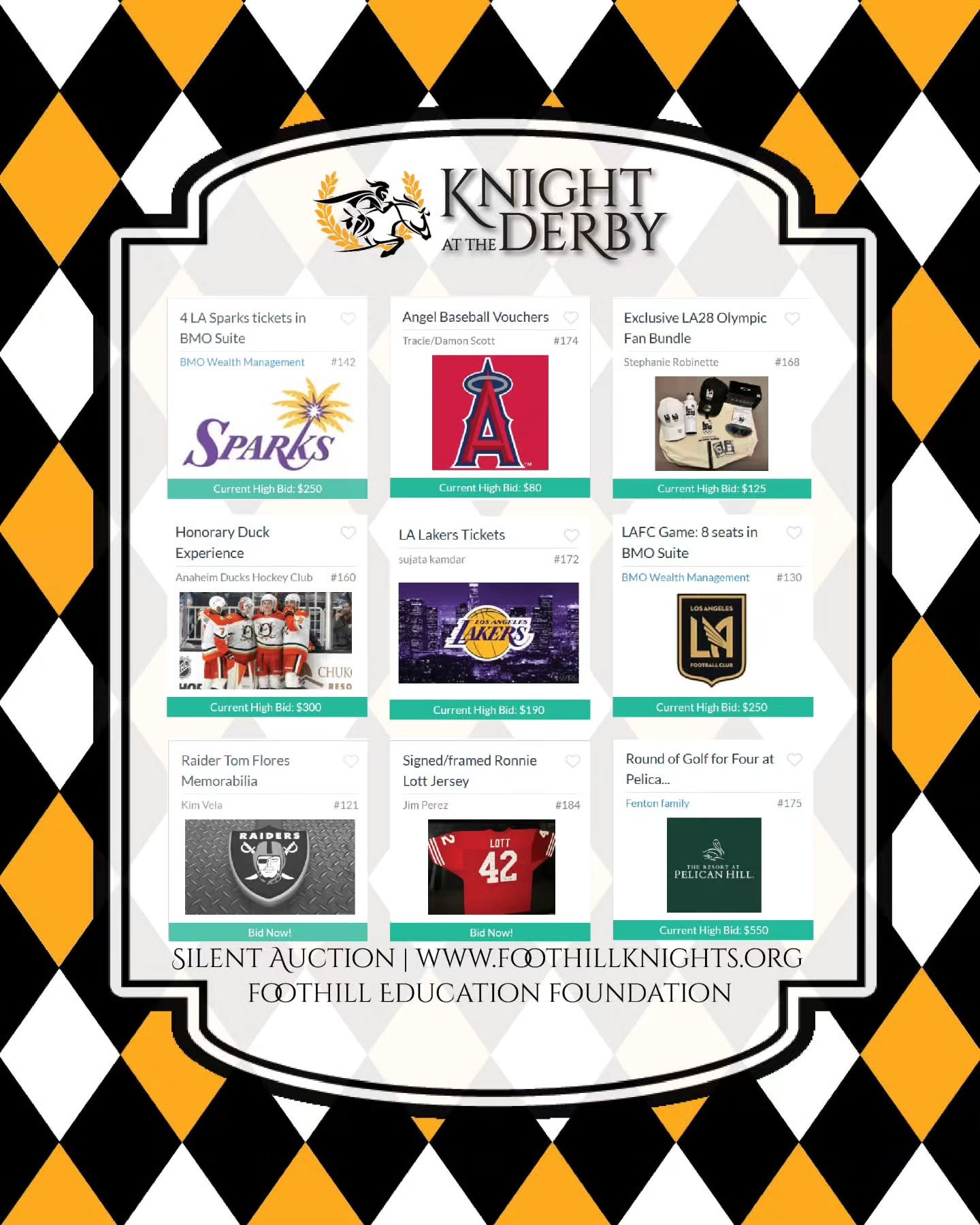 Calling all sports fans &mdash; our Silent Auction is LIVE!

Score big with Foothill Ed Fund&rsquo;s exclusive Professional Sports Packages! Whether you're courtside, rinkside, or fieldside, there's something for every fan:

LA Sparks Courtside Exper