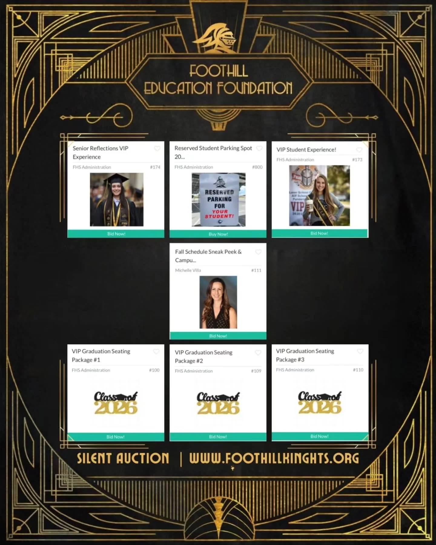 Our Ed Fund Silent Auction is officially OPEN! 

Don&rsquo;t miss your chance to score some incredible items while supporting our school community 💙

✨ Check out our Foothill-exclusive experiences, including a VIP student experience with lunch for y