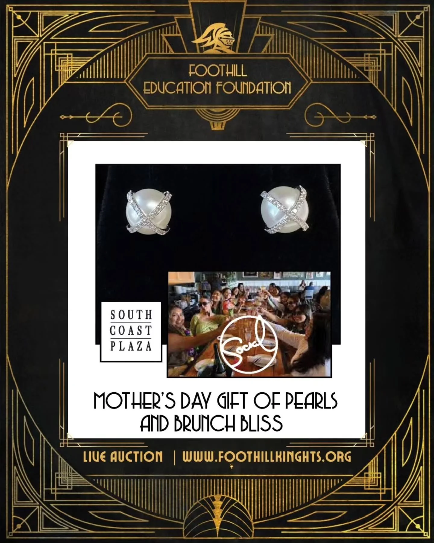 ✨&nbsp;Live Auction Highlights&nbsp;✨

💐&nbsp;Mother&rsquo;s Day Gift of Pearls &amp; Brunch Bliss
Celebrate Mom with timeless sparkle 💎 Enjoy 14K white gold pearl and diamond earrings, a $500 shopping spree at&nbsp;South Coast Plaza, and a champag