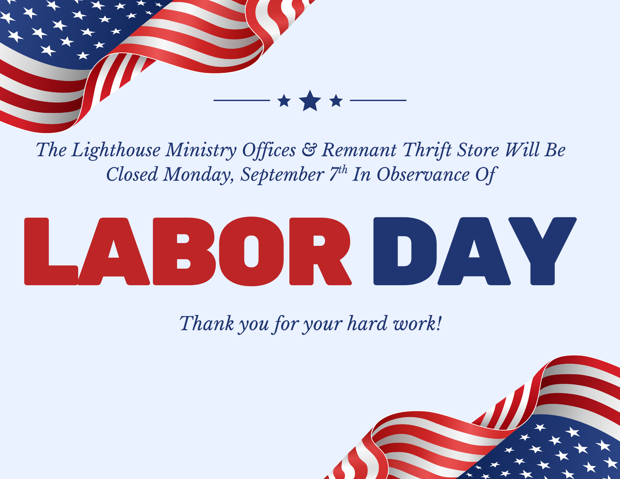 Ministry Closed For Labor Day