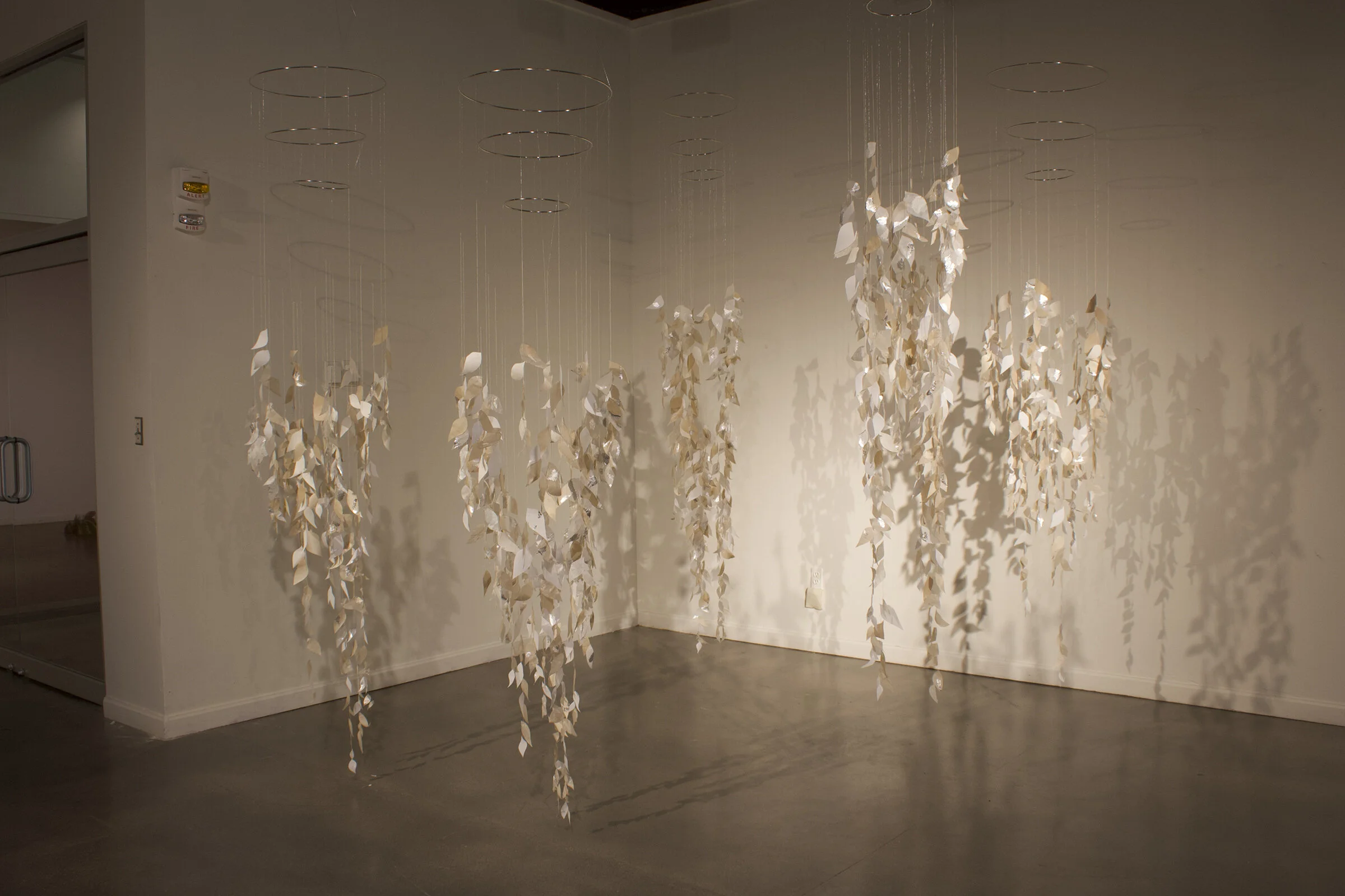 Leaves and Light,2020, Handmade paper, silver leaf, monofilament, 142” x 116” x116”