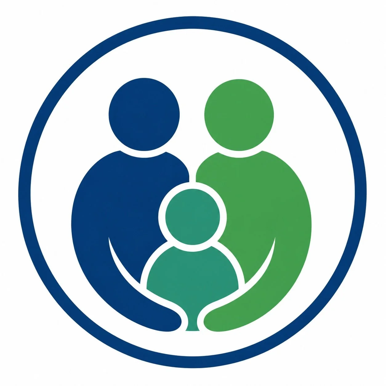 Icon depicting a blue and green human figures within a circular boundary, representing community or family.